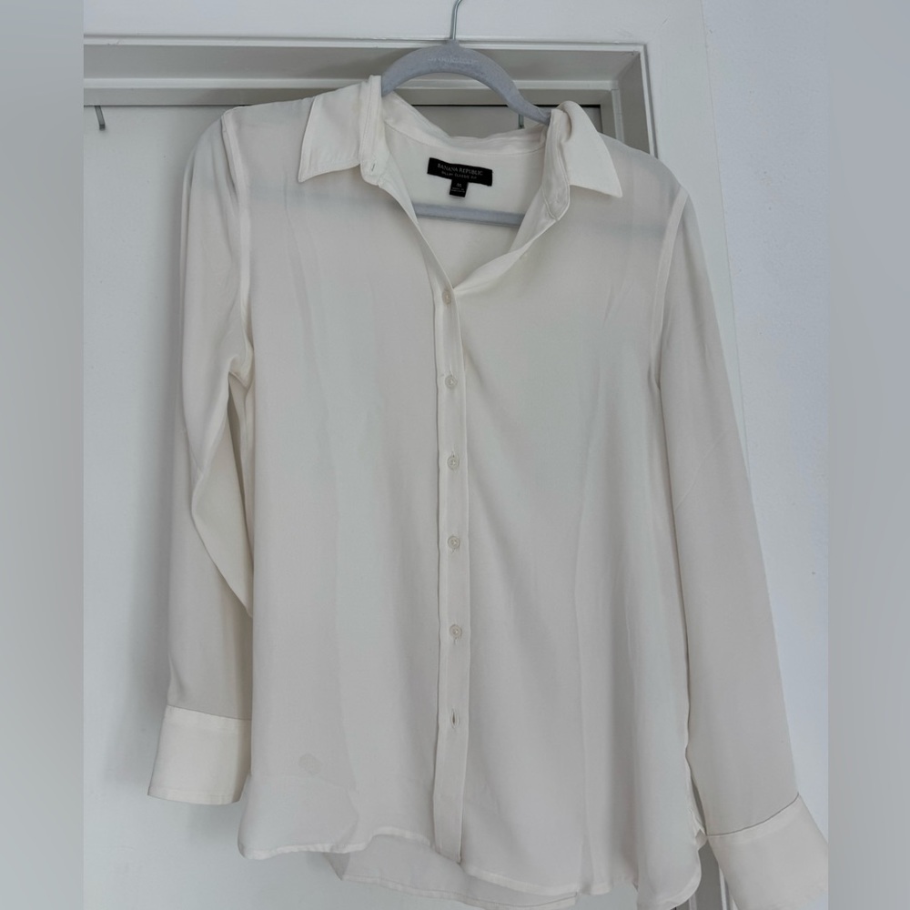 BR sheer off white button down